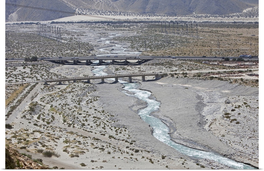 The Whitewater River flows under the interstate and through the wind farms outside of Palm Springs, Ca