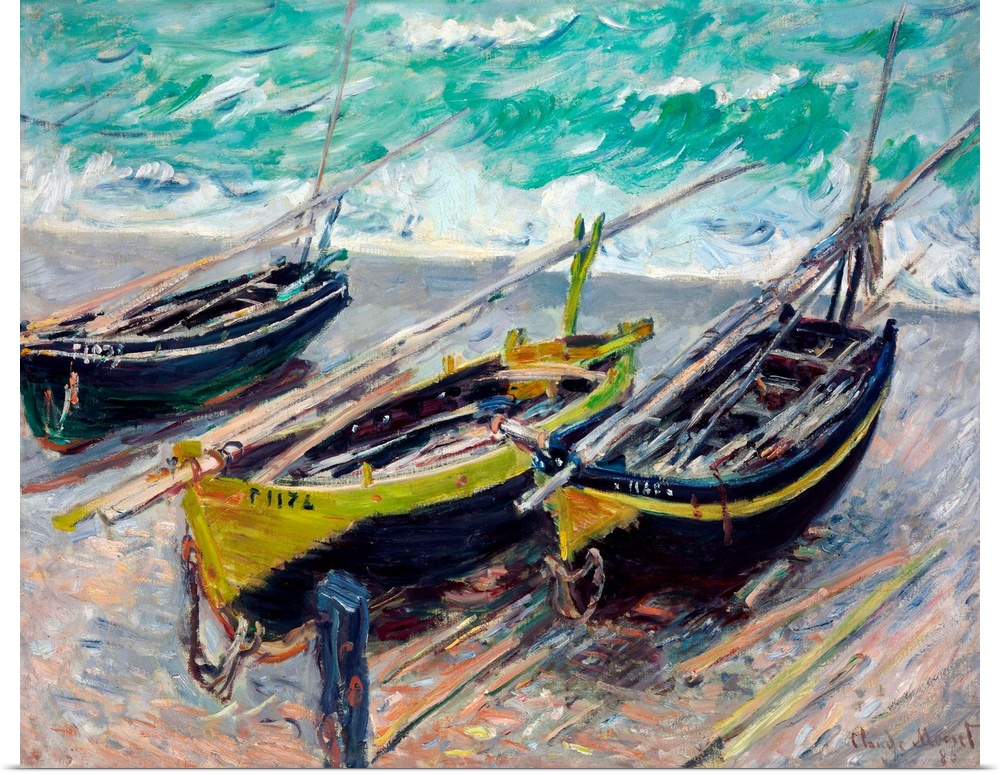 Claude Monet, Three Fishing Boats, 1886, oil on canvas, 73 x 92.5 cm (28.7 x 36.4 in), Museum of Fine Arts, Budapest, Hung...