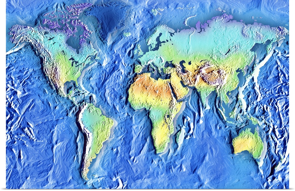 Topographic map of world