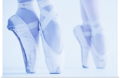 tungsten close up of two female ballet dancers standing on their toes