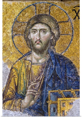 Turkey, Hagia Sophia Mosque, Close up of  mosaic depicting  Jesus Christ