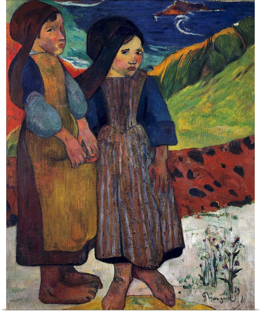 Two Breton girls by the sea. Painting by Paul Gauguin (1848-1903) 1889. 0,92 X 0,73 m. National Museum of Western Art, Tokyo