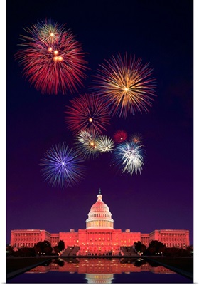 United States Capitol Building And Fireworks