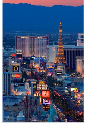 USA, Nevada, Las Vegas, The Strip at night, elevated view