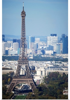 View of Eiffel Tower from top of Montparnasse Tour in Paris France.