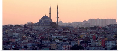 View of Istanbul cityscape at sunset.