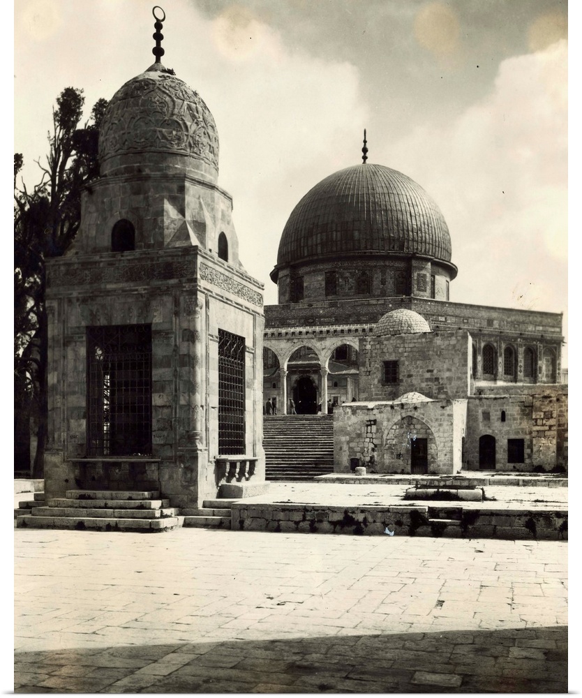 The temple area of the Mosque of Omar or Dome of the Rock is shown, with one of the sacred wells in the foreground.