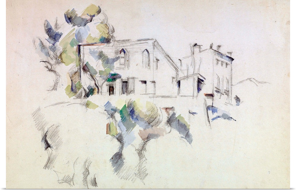 Paul Cezanne (French, 1839-1906), View of the Chateau Noir, c. 1887-90, pencil and watercolor on paper, 48.5 x 31.5 cm (19...