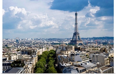 View of the Eiffel Tower from the roof of the Arc de Triomphe.