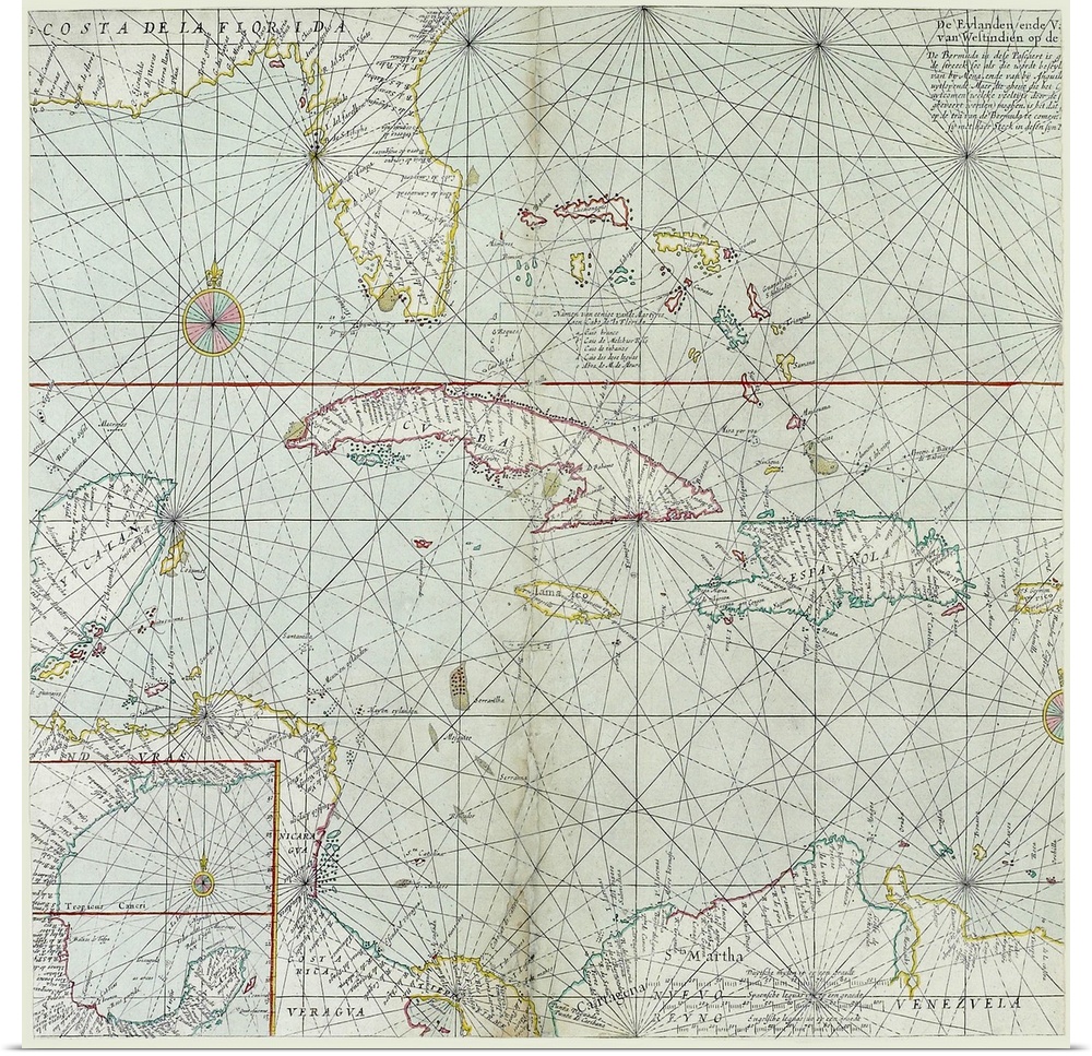 Vintage map of Caribbean islands