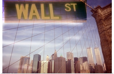 Wall Street sign over the Brooklyn Bridge