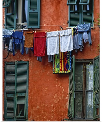 Washed clothes on the clothesline drying, Monterosso