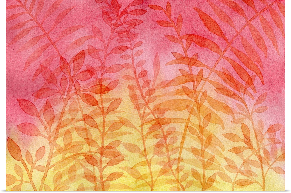 Dense leaves overlaid against a red and yellow background.