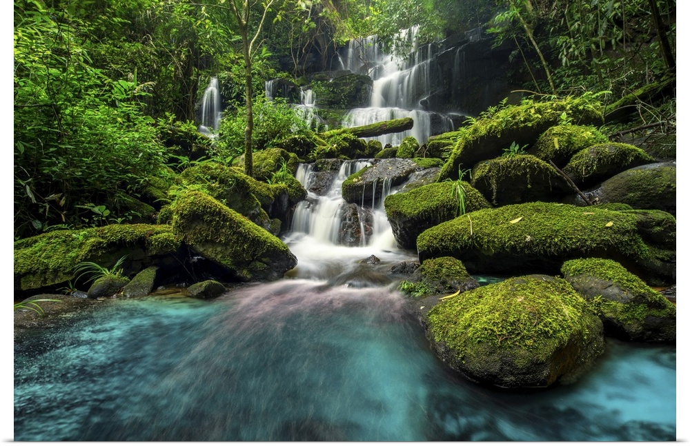 Beautiful waterfall in green jungle at Phu Tub Berk Mountain, Phetchabun, Thailand.