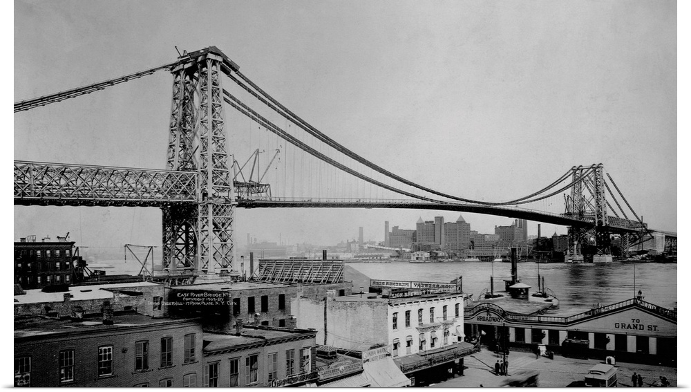 The Williamsburg bridge extends from Delancy Street in the East Village across the East River to Brooklyn. Completed in 19...