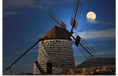 Windmill against sky with full moon, Killkenny, Leinster.