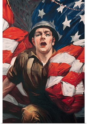 World War one poster of soldier and US flag