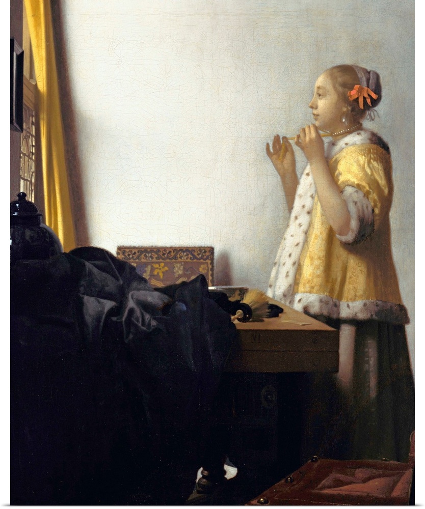 Jan Vermeer (Dutch, 1632?1675), Young Woman with a Pearl Necklace, circa 1662. Oil on canvas, 45 x 55 cm (17.7 x 21.6 in)....