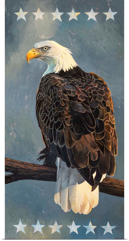 A contemporary painting of an American bald eagle.