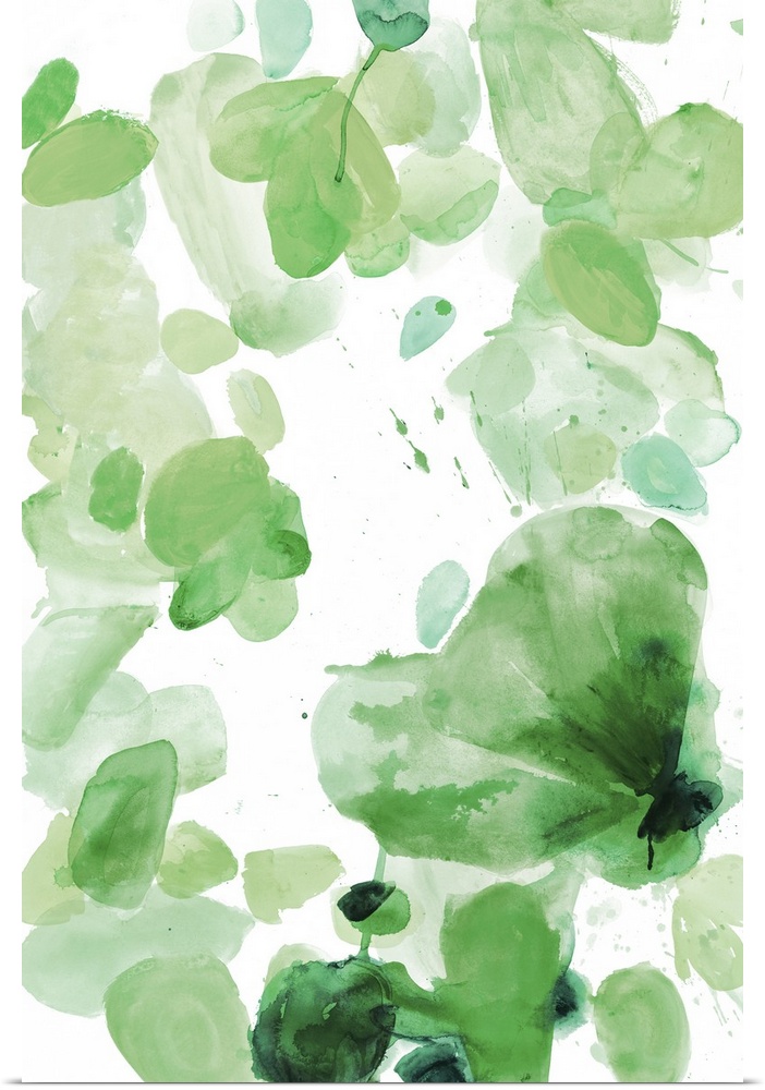 Watercolor painting of in shades of green on white.