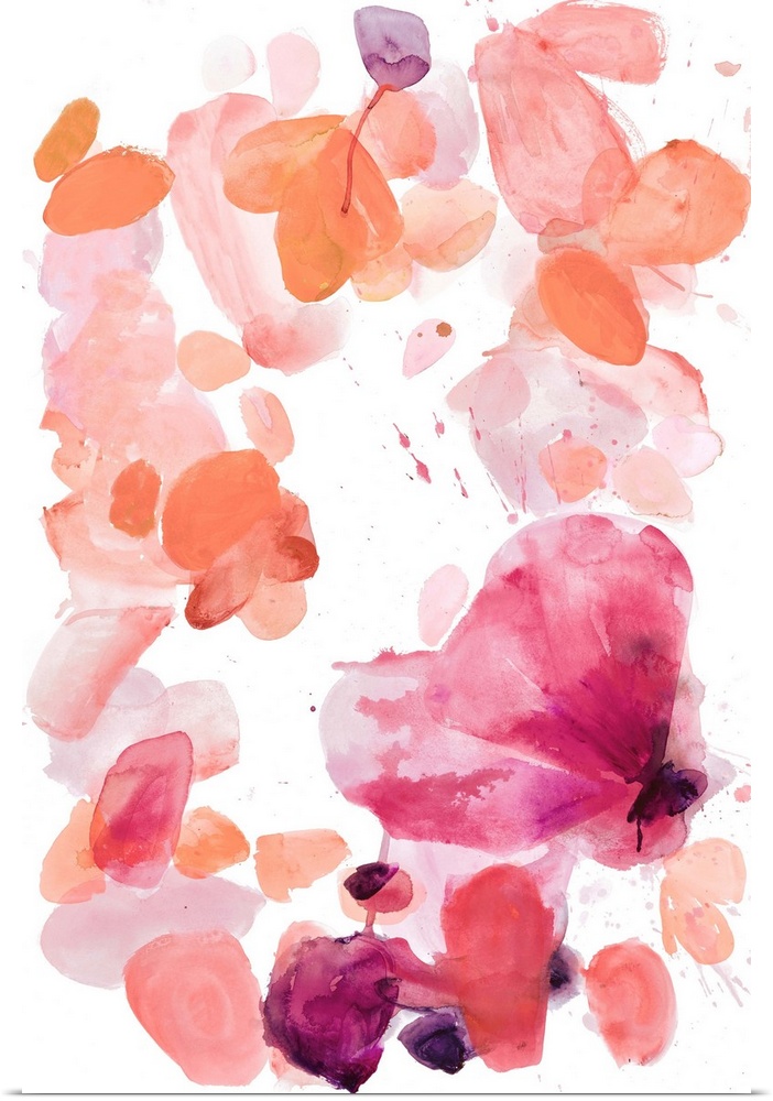 A contemporary watercolor abstract painting using vibrant shades of pink.