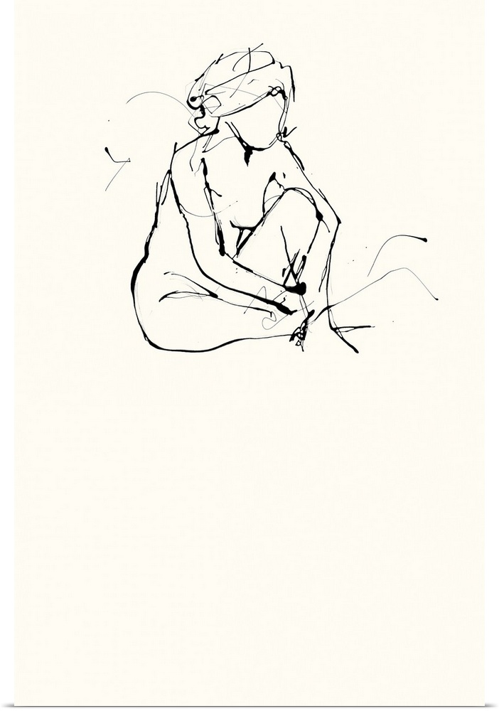 Contemporary nude sketch of a woman using black ink on an off white background.