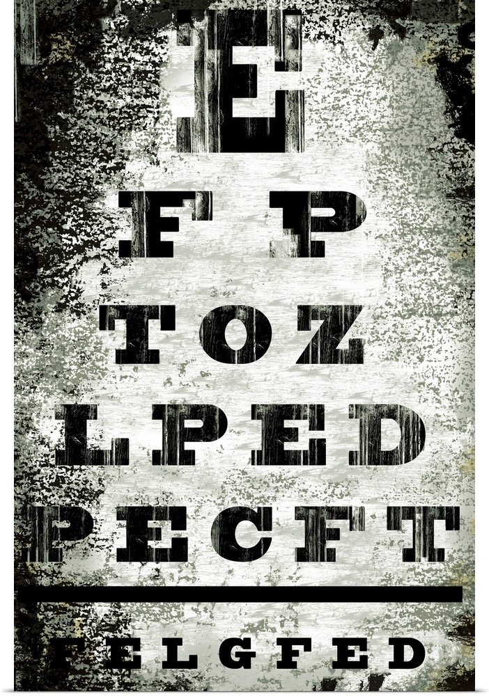This is an artistic and distressed recreation of a doctoros eyechart as a vertical poster.