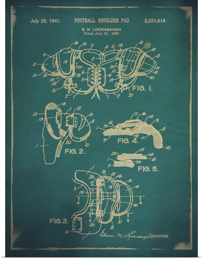 Blueprint diagram depicting the parts of football player padding.
