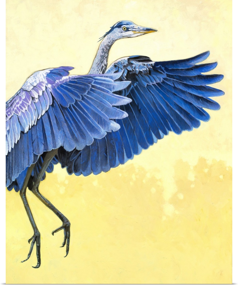 A contemporary painting of a great blue heron.