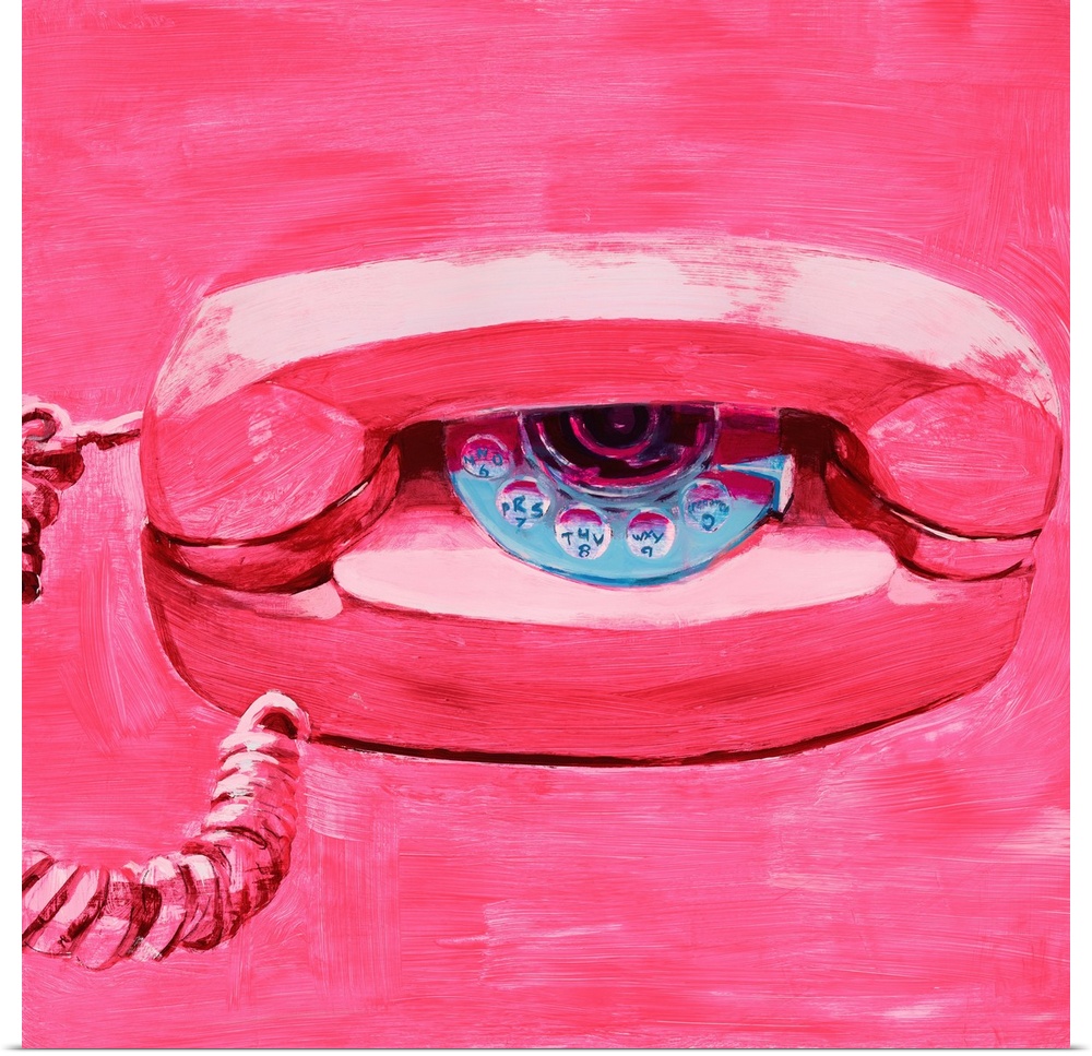 Square painting of a hot pink landline telephone.