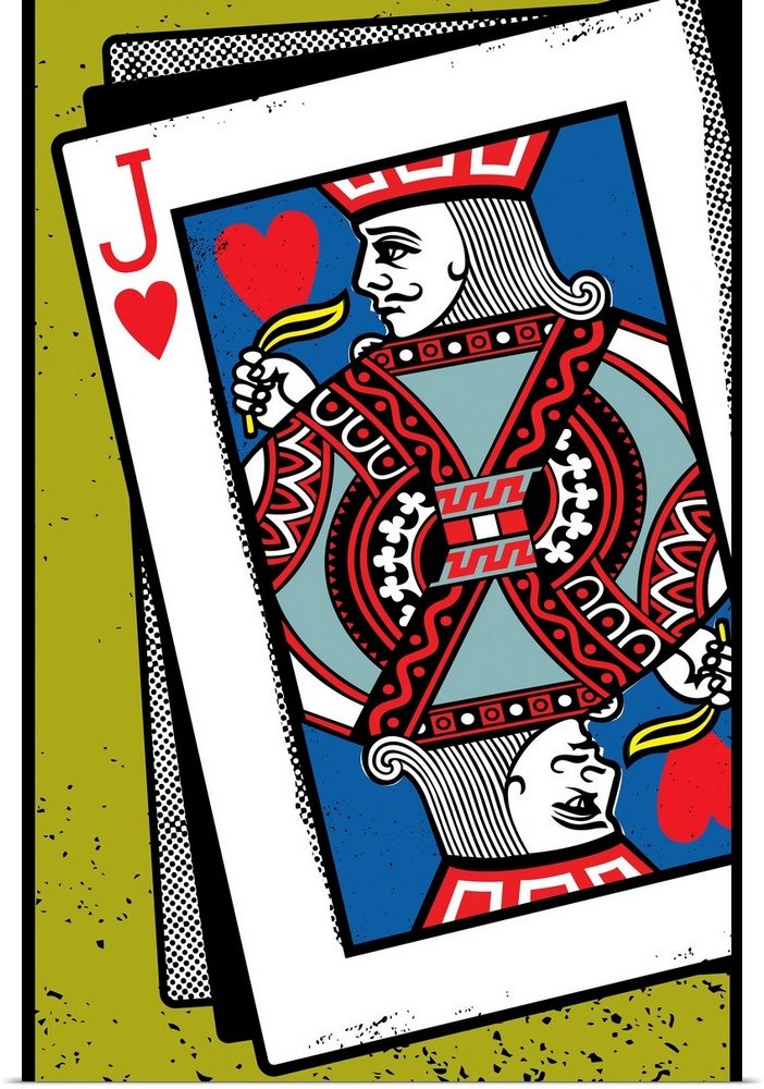 Digital illustration of a Jack of hearts on a yellow-green background.