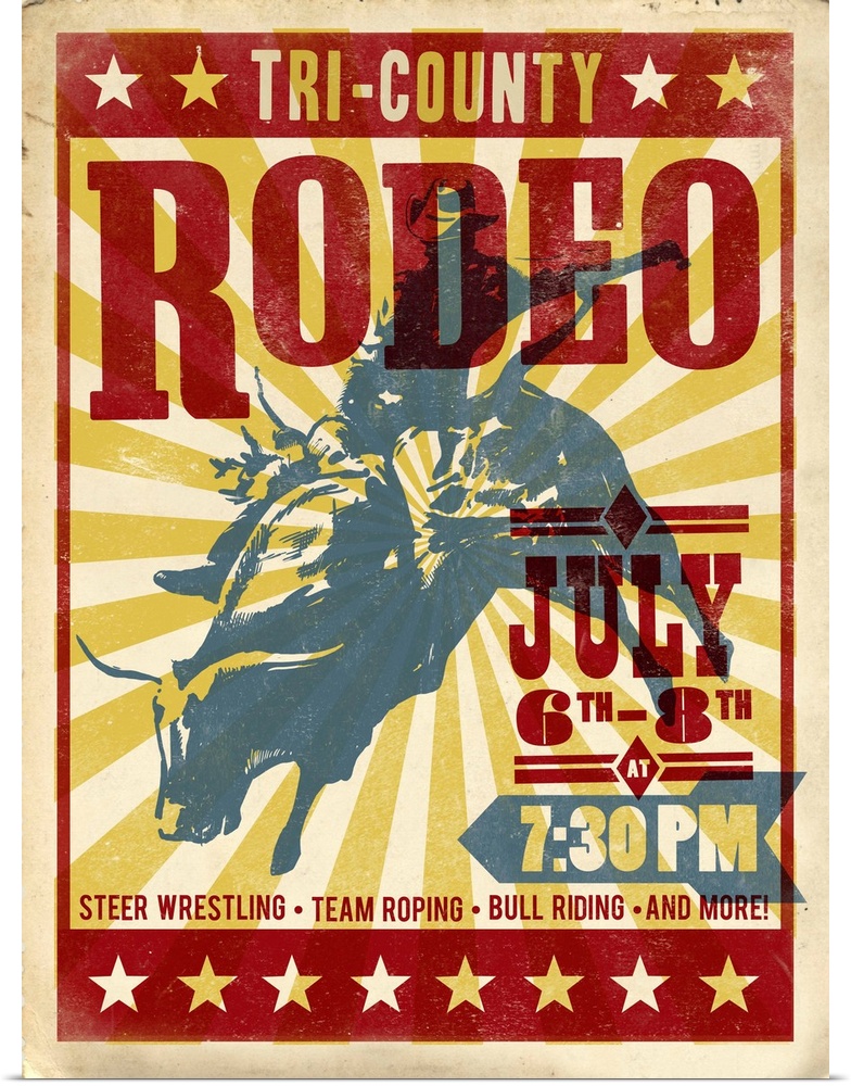Retro mid-century stylized rodeo poster artwork.