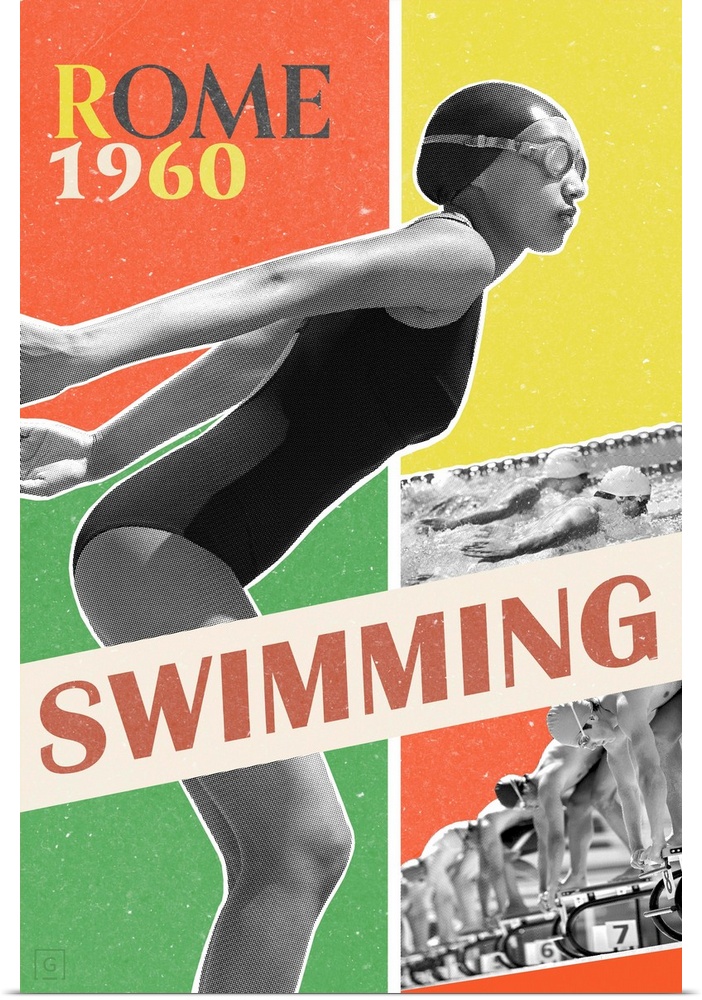 Artwork commemorating the 1960 Rome Olympics and the swimming event.