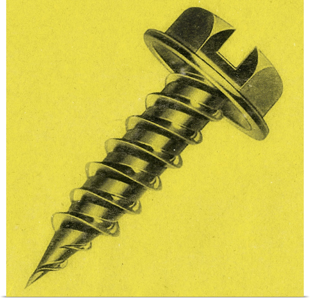 Square art of a screw on a yellow background.