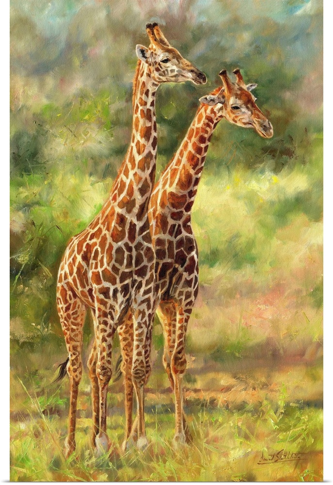 Pair of Giraffes, originally oil on canvas.