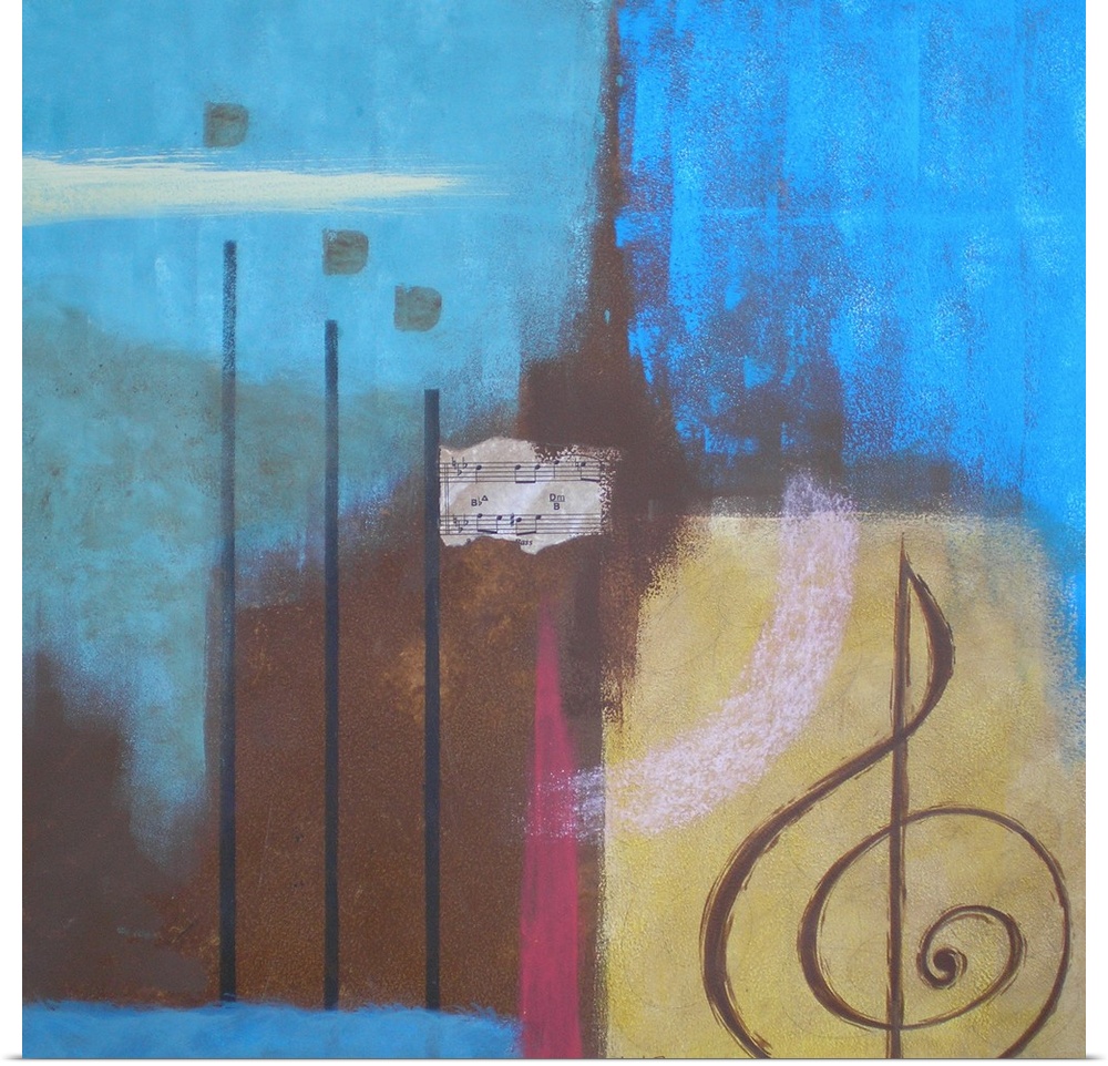 Modern abstract musical theme in bright blue and red colors.