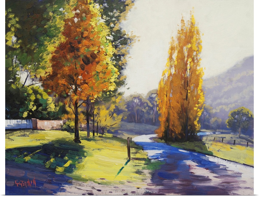 Painting of a landscape in early autumn.