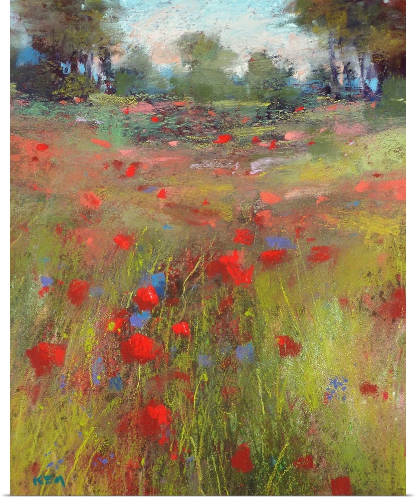 A contemporary painting of a countryside meadow of wildflowers.