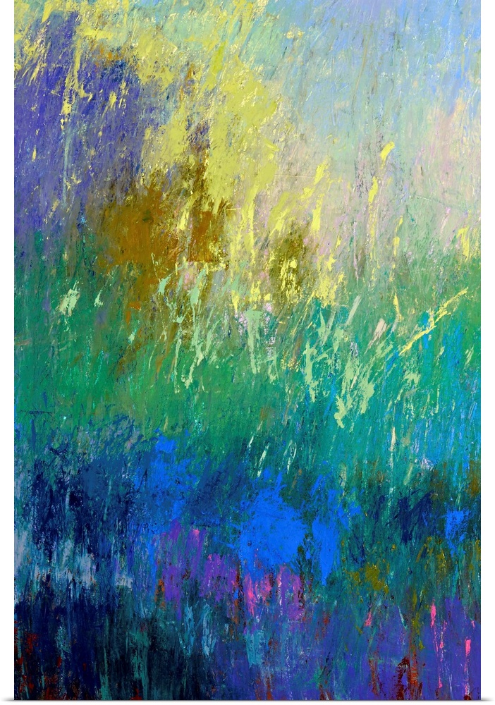 Contemporary abstract artwork in cool blue and turquoise tones.