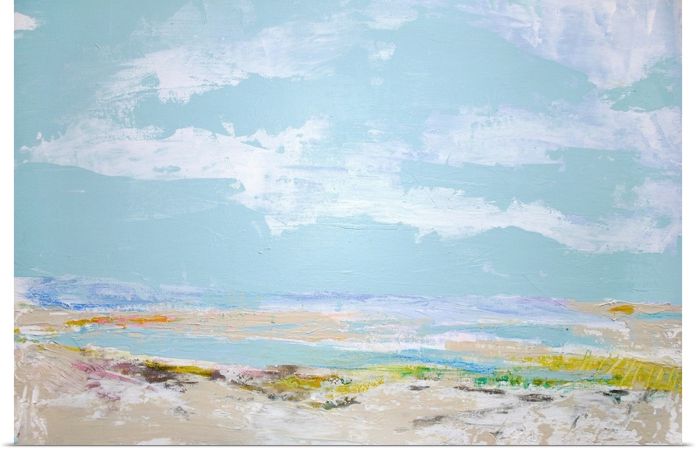 Abstract beachscape painted in muted colors.