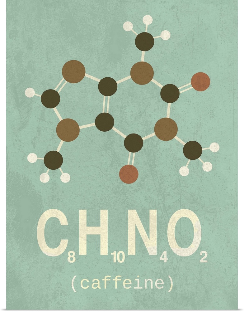 Graphic illustration of the chemical formula for caffeine.