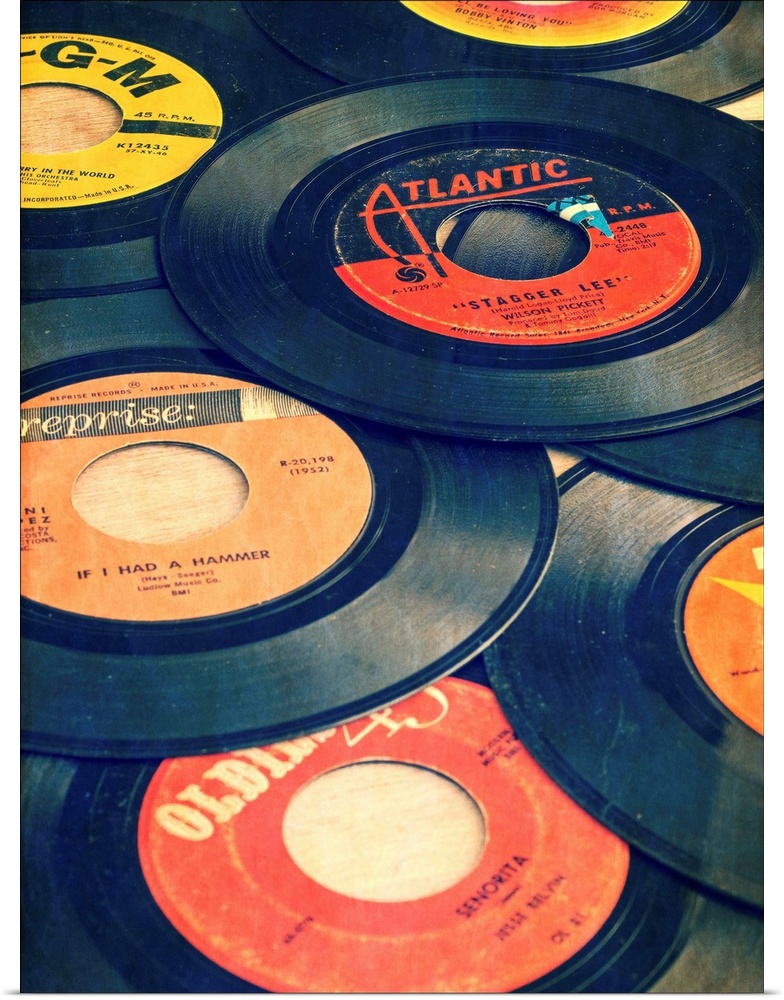 Old vinyl 45s from the early days of Rock and Roll music.