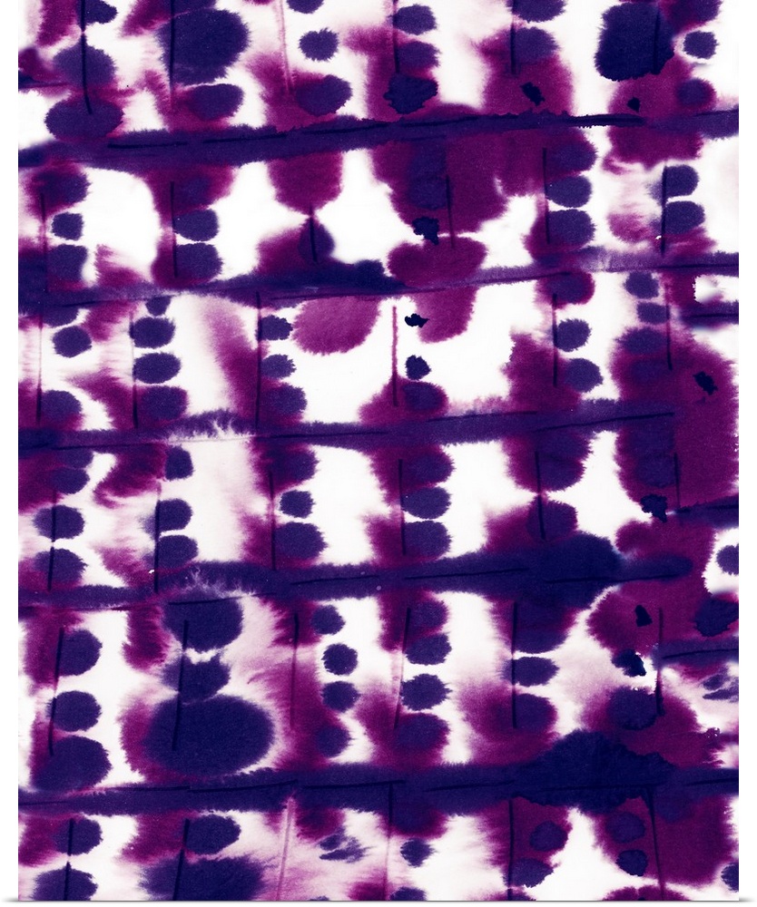 A vertical abstract watercolor painting in deep purple.