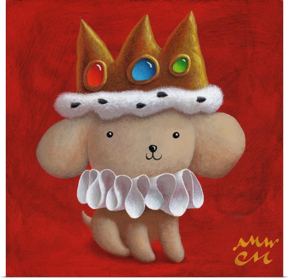 Whimsical contemporary painting of a dog dresses as royalty.