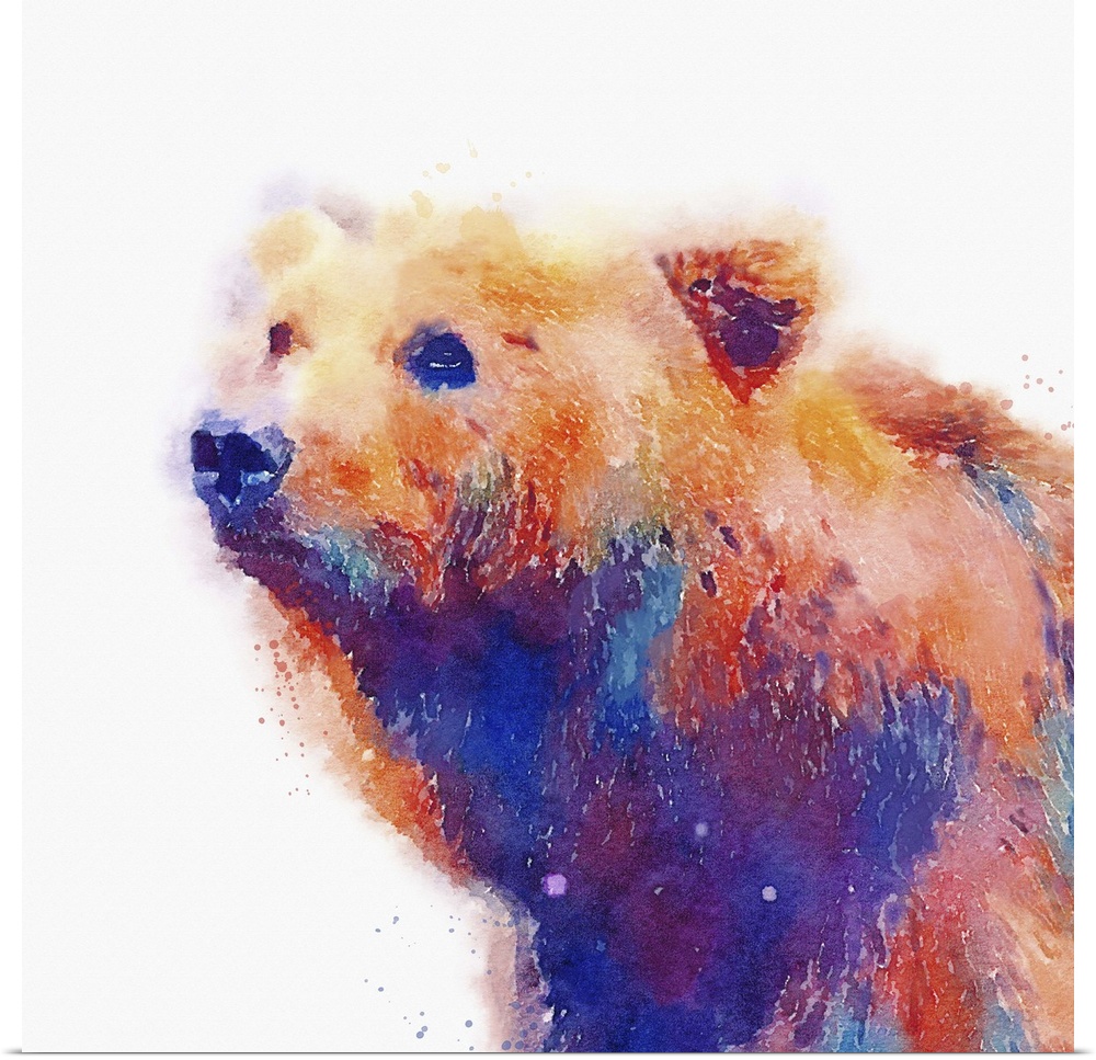 A watercolor painting of a bear in vivid multi-colors.