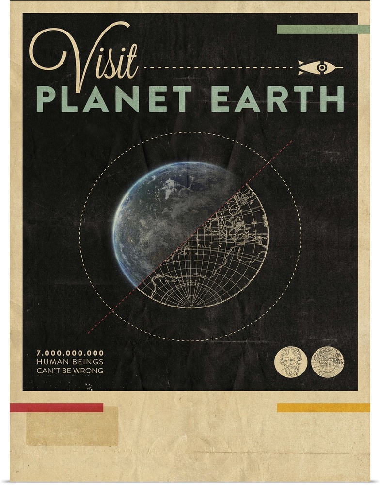 Contemporary retro stylized travel poster for visiting planet earth.