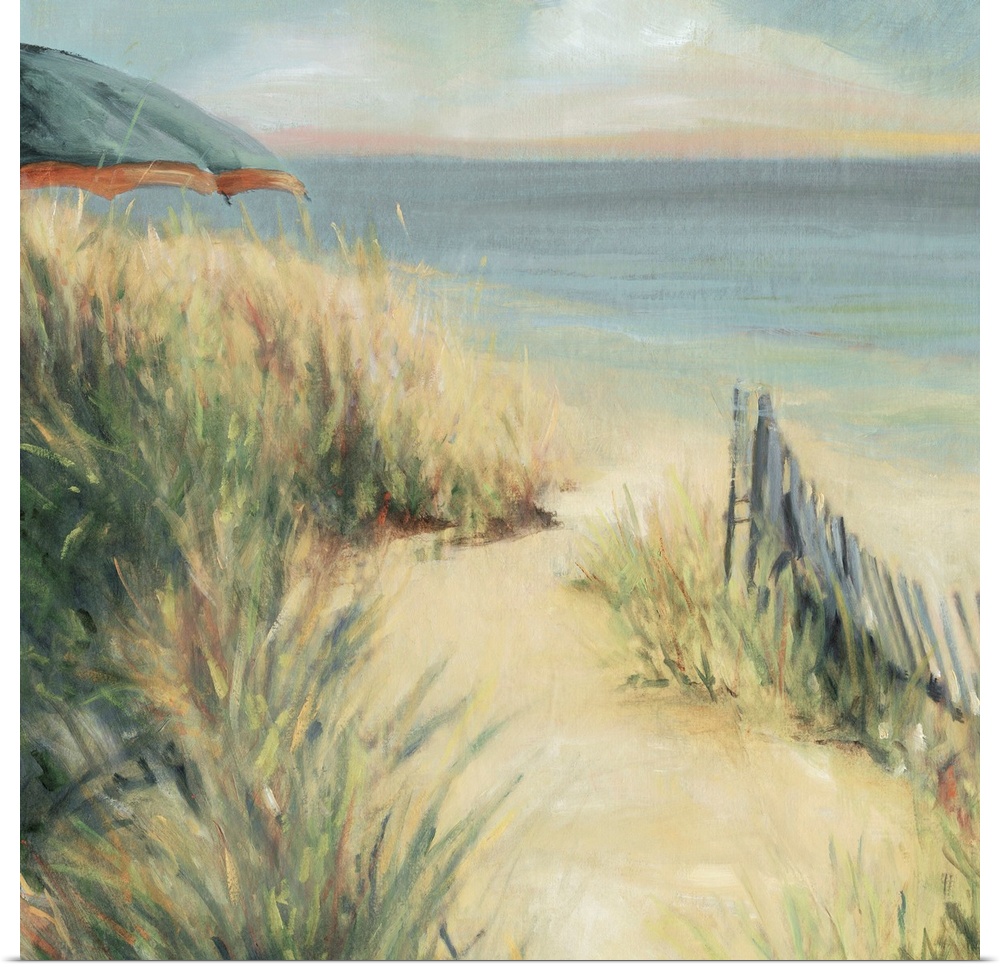 Contemporary painting of an East coast beach in Bridgeport in the warm summer afternoon.