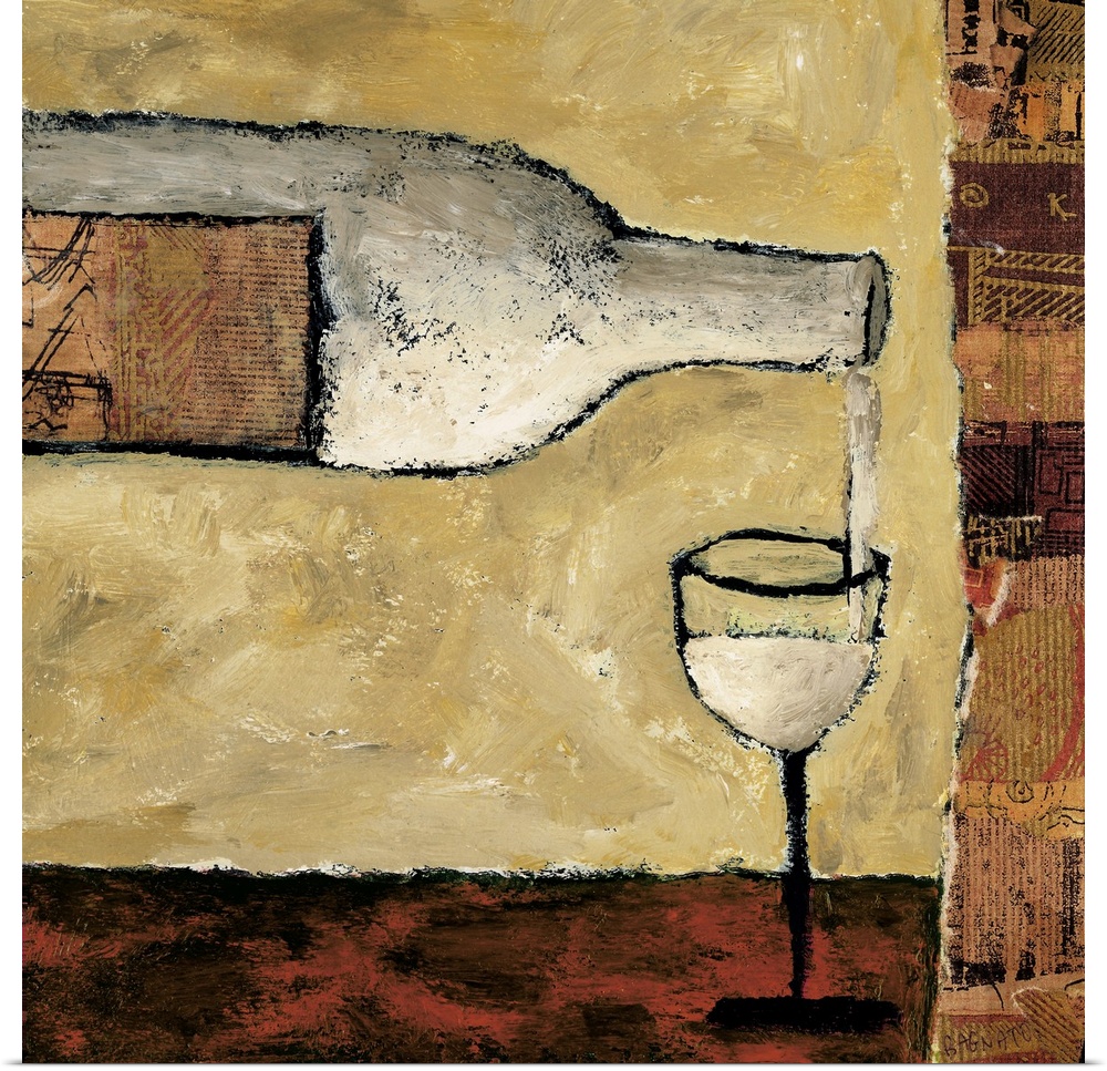 Contemporary painting of a glass of white wine being poured.