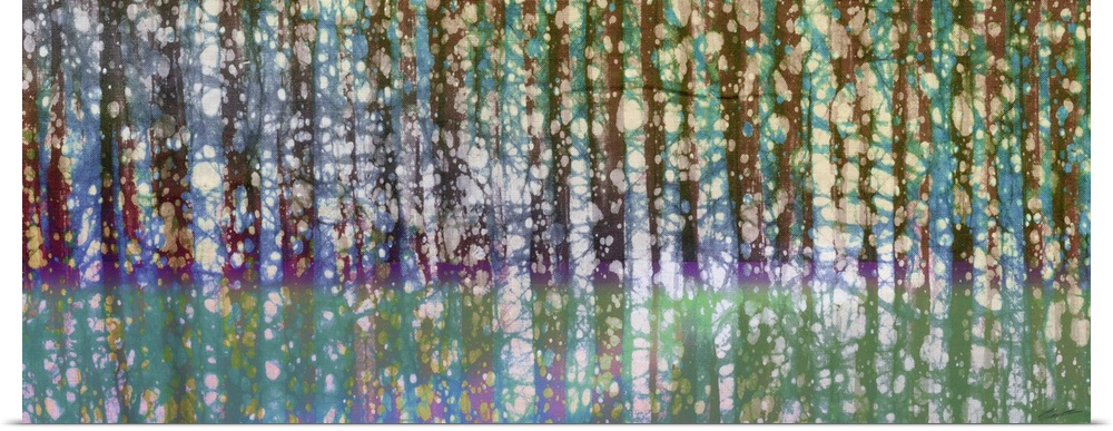 An abstract birch tree meadow in fresh spring colors.