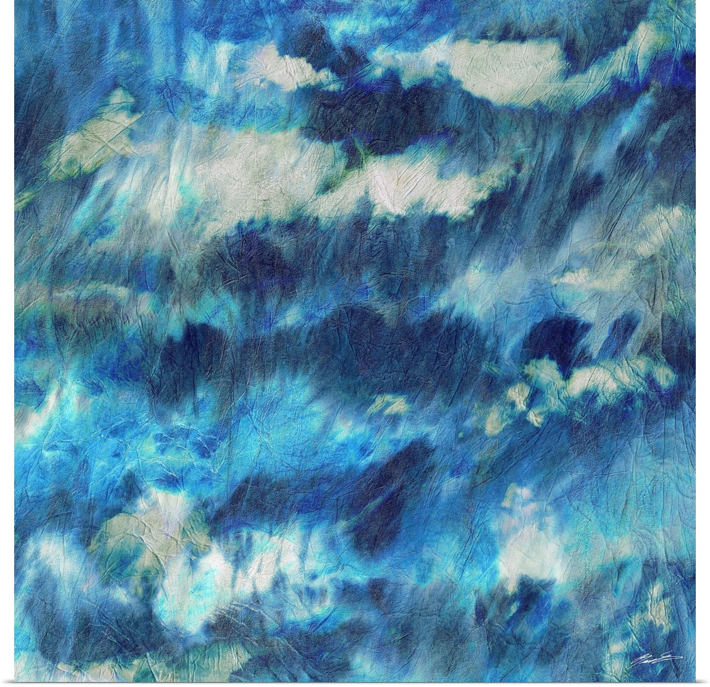 A shibori painted skyscape with iridescent strokes of rainfall.
